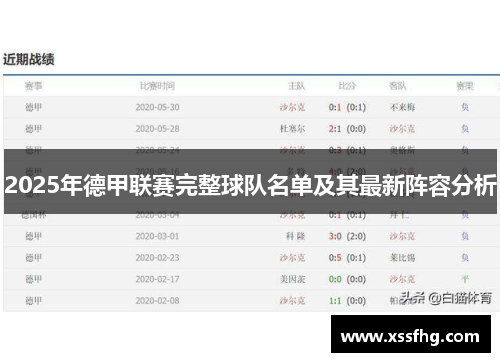 2025年德甲联赛完整球队名单及其最新阵容分析